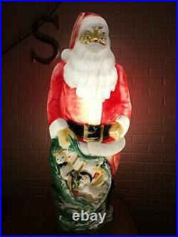 Vintage Empire 48 Santa Claus Christmas Lighted Blow Mold Toy Sack Great Patina