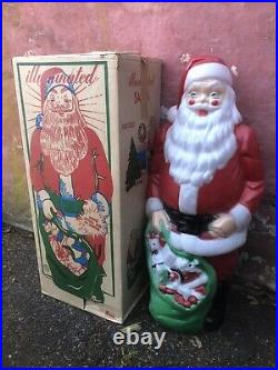 Vintage Empire Blow Mold Lighted 46 Christmas Santa Claus ORIG BOX Toy Sack