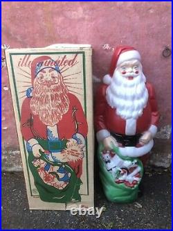 Vintage Empire Blow Mold Lighted 46 Christmas Santa Claus ORIG BOX Toy Sack