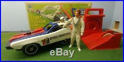 Vintage Evel Knievel Stunt Crash Car, Red launcher, figure and original box