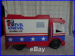 Vintage Evel Knievel scramble van withsome accessories & Evel action figure 1973
