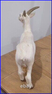 Vintage Goat White Real Fur Toy Figure