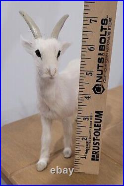 Vintage Goat White Real Fur Toy Figure