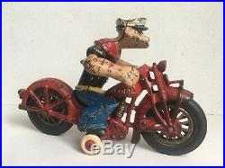 Vintage HUBLEY cast iron POPEYE MOTORCYCLE 1930s toy figure patrol cycle rare