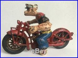 Vintage HUBLEY cast iron POPEYE MOTORCYCLE 1930s toy figure patrol cycle rare