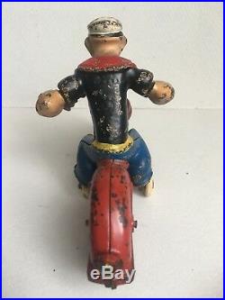 Vintage HUBLEY cast iron POPEYE MOTORCYCLE 1930s toy figure patrol cycle rare