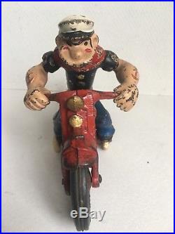 Vintage HUBLEY cast iron POPEYE MOTORCYCLE 1930s toy figure patrol cycle rare