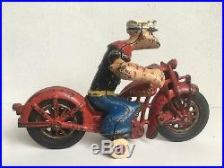 Vintage HUBLEY cast iron POPEYE MOTORCYCLE 1930s toy figure patrol cycle rare