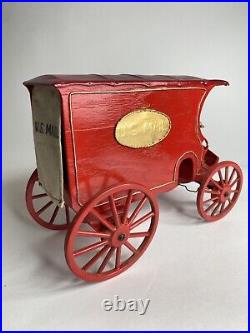 Vintage Handmade FOLK ART Wooden Toy WAGON US Mail With Figure