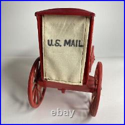 Vintage Handmade FOLK ART Wooden Toy WAGON US Mail With Figure