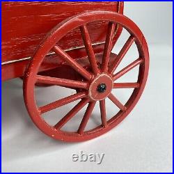 Vintage Handmade FOLK ART Wooden Toy WAGON US Mail With Figure