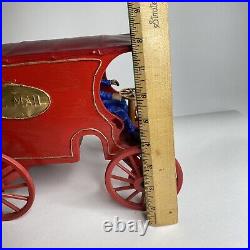 Vintage Handmade FOLK ART Wooden Toy WAGON US Mail With Figure