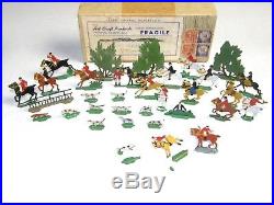 Vintage Hans Heinrichsen Flat Lead Figures Fox Hunt Hunting Set with Box 33 pcs
