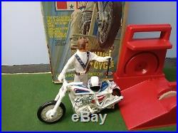 Vintage Ideal Evel Knievel Chrome Stunt Cycle With Nice Figure. Decals Etc
