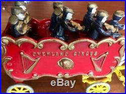 Vintage Kenton Cast Iron Overland Circus Horse Drawn Band Wagon Toy with 9 Figures