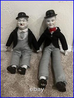 Vintage, Large Laurel & Hardy Porcelain Doll Figures Rare Collectible