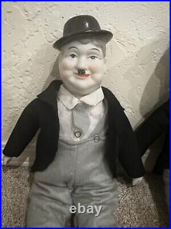 Vintage, Large Laurel & Hardy Porcelain Doll Figures Rare Collectible