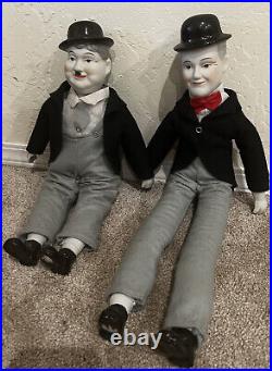 Vintage, Large Laurel & Hardy Porcelain Doll Figures Rare Collectible