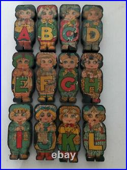 Vintage Lithographed Hill's Alphie's Alphabet & Figure Wooden Blocks