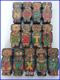 Vintage Lithographed Hill's Alphie's Alphabet & Figure Wooden Blocks