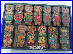 Vintage Lithographed Hill's Alphie's Alphabet & Figure Wooden Blocks