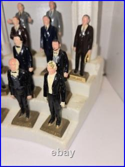Vintage Marx 36 Labeled US President Figurines Set with Stand & Pillars Complete