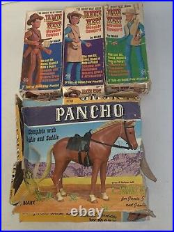 Vintage Marx Johnny West Janice Josie Jamie West & Pancho Figures In Box