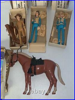 Vintage Marx Johnny West Janice Josie Jamie West & Pancho Figures In Box