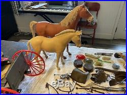Vintage Marx Johnny West Stage Coach, Covered Wagon, Horses, Action Figures&Accs