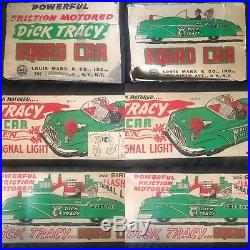 Vintage Marx Large Dick Tracy Squad Tin Litho Friction Car Toy with Box & Figures