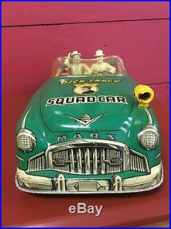 Vintage Marx Large Dick Tracy Squad Tin Litho Friction Car Toy with Figures