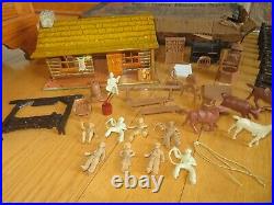 Vintage Marx Western Ranch set wt tin litho Bar M house figures accessories