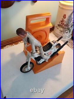Vintage Original 1972 Ideal Evel Knievel Stunt Cycle Orange Launcher, Figure