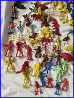 Vintage Rubber Plastic Cowboys Indians Figure Collection LOT 1960's Animals Mix