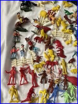 Vintage Rubber Plastic Cowboys Indians Figure Collection LOT 1960's Animals Mix