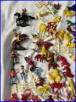 Vintage Rubber Plastic Cowboys Indians Figure Collection LOT 1960's Animals Mix