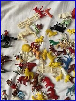 Vintage Rubber Plastic Cowboys Indians Figure Collection LOT 1960's Animals Mix