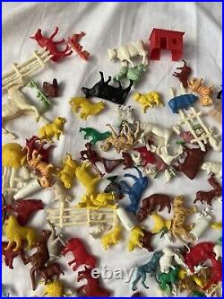 Vintage Rubber Plastic Cowboys Indians Figure Collection LOT 1960's Animals Mix