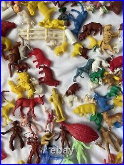 Vintage Rubber Plastic Cowboys Indians Figure Collection LOT 1960's Animals Mix