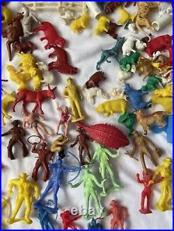 Vintage Rubber Plastic Cowboys Indians Figure Collection LOT 1960's Animals Mix