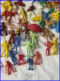 Vintage Rubber Plastic Cowboys Indians Figure Collection LOT 1960's Animals Mix