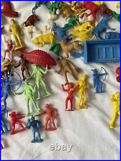 Vintage Rubber Plastic Cowboys Indians Figure Collection LOT 1960's Animals Mix