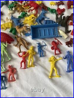 Vintage Rubber Plastic Cowboys Indians Figure Collection LOT 1960's Animals Mix