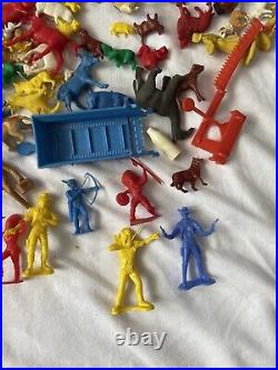 Vintage Rubber Plastic Cowboys Indians Figure Collection LOT 1960's Animals Mix