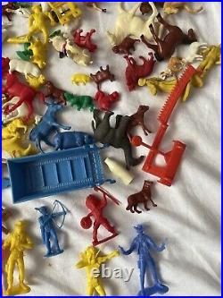 Vintage Rubber Plastic Cowboys Indians Figure Collection LOT 1960's Animals Mix