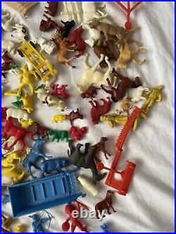 Vintage Rubber Plastic Cowboys Indians Figure Collection LOT 1960's Animals Mix