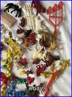 Vintage Rubber Plastic Cowboys Indians Figure Collection LOT 1960's Animals Mix