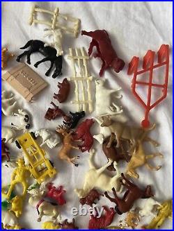 Vintage Rubber Plastic Cowboys Indians Figure Collection LOT 1960's Animals Mix