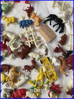 Vintage Rubber Plastic Cowboys Indians Figure Collection LOT 1960's Animals Mix