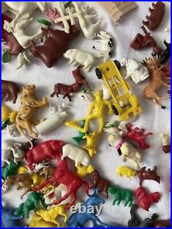 Vintage Rubber Plastic Cowboys Indians Figure Collection LOT 1960's Animals Mix